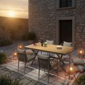 Ensemble <span class=keywords><strong>de</strong></span> table à manger d'extérieur moderne et étanche VANGARDEN pour hôtel, cour, villa, appartement – Mobilier durable en <span class=keywords><strong>plastique</strong></span> et bois - Product Image 2