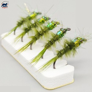 Mosca Artificial de Pesca de Hundimiento con Pluma Natural, Modelo Green Damselfly Nymph, <span class=keywords><strong>para</strong></span> Trucha, Lubina y Salmón, Talla 12 #   Señuelos de Pesca con Mosca <span class=keywords><strong>para</strong></span> Venta al por Mayor - Product Image 1