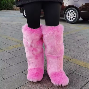 Botas de nieve rosas de piel sintética suave para mujer, botas altas de felpa, en stock - Product Image 1