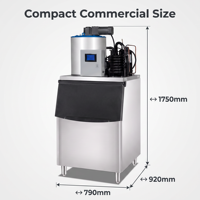 Machine à glace en flocons commerciale 500 kg en acier inoxydable, équipement industriel, refroidissement eau/air, contrôle intelligent LCD pour la restauration