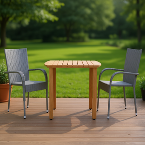 Ensemble de jardin en bois d'acacia gris, 2 places, empilable, mobilier d'extérieur, design contemporain, structure en acier - Product Image 3