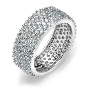 SKA Jewelry 100% sterling silver fashion ring Pave 5 Row Wide CZ Wedding Eternity Band Ring 925 Sterling Silver