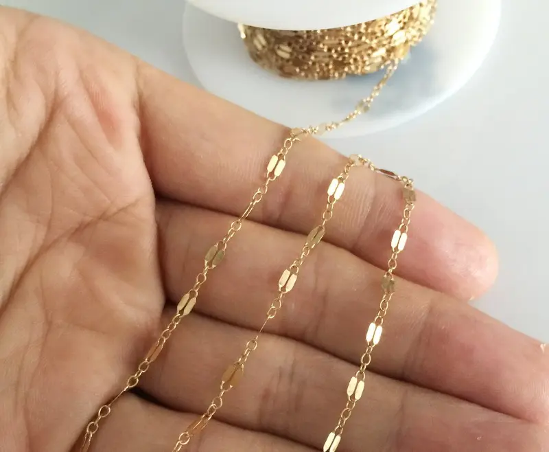 Hight Quality 1/20 14K GF Lip Sequin Chain Real 14k Gold Filled Lip Chain For Jewelry Making