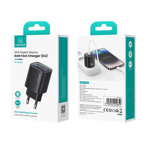 USAMS CC229 nouvel affichage numérique prise ue pd30w GaN charge super rapide <span class=keywords><strong>usb</strong></span> type <span class=keywords><strong>c</strong></span> <span class=keywords><strong>30w</strong></span> <span class=keywords><strong>chargeur</strong></span> de téléphone mural pour iphone huawei - Product Image 6