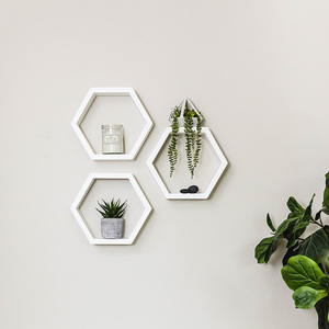 202511 Set Van 6 Witte Honingraatplanken Houten Opslagplank Display Geometrische Houten Zwevende Zeshoekige Wandplank - Product Image 5