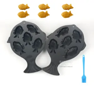 5-cup hình dạng cá muffin cupcake Pan khuôn với Silicone dầu bàn chải không tráng Taiyaki Pan lật cá nhân gang Pancake Pan