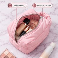 Sac de Maquillage Matelassé en Nylon avec Fermeture Éclair et Poignée, Grande Capacité, Organisateur Cosmétique, Trousse de Toilette pour Femmes, Personnalisable, Vente en Gros OEM ODM