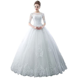 Princess <b>Lace</b> Ball Gown Wedding Dress <b>White</b> Sweetheart Neckline Floor Length Vintage Style Polyester Fabric - Product Image 1
