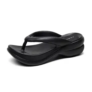 Wholesale outer wear beach non-slip flip-flops slippers women summer new fashion wedge heels thick bottom flip flops