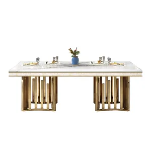 Bàn ăn và ghế thiết lập cho 6 comedor 6 sill bằng đá cẩm thạch trắng bảng Top hiện đại bằng đá cẩm thạch vàng bàn ăn