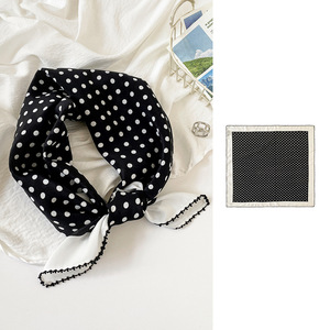 Wholesale Silk Scarf 100% Mulberry Silk Double Crepe French Minimalist Polka Dot Lace <b>Edge</b> <b>Square</b> Premium Elegant Daily Wear - Product Image 1