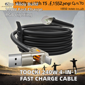Cable Toocki de 240W con Carga Rápida y Transferencia de <span class=keywords><strong>Datos</strong></span>, 4 en 1, Aleación de Zinc, Luz RGB, Chip E-Marker, Cable de Nailon para Laptops y Teléfonos Móviles, PD3.1 - Product Image 2