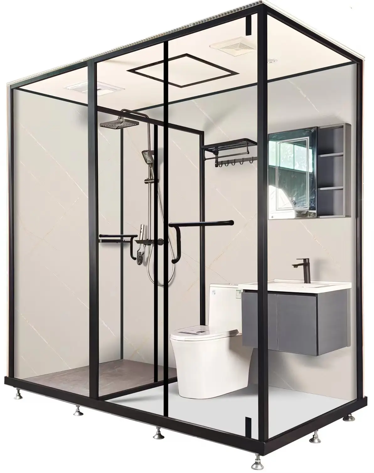 Hete Verkoop Draagbare Modulaire Compleet Geïntegreerde Doucheruimte Droog-Natte Scheiding Badkamer Pod Unit Met Toilet En Wastafel