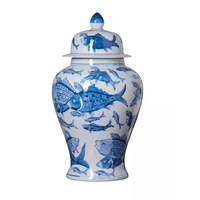 Offre Spéciale Jingdezhen Style moderne décor à la maison peint à la main bleu blanc poisson porcelaine gingembre pot Vase céramique matériel pierre Type
