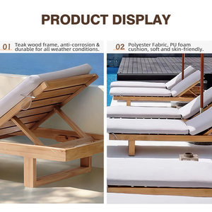 Chaise longue de jardin en teck avec parasol, design nouveau, durable, <span class=keywords><strong>réglable</strong></span>, pour l'extérieur, blanche, pour piscine, jardin, chaise longue - Product Image 3