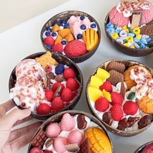 Tự nhiên làm bằng tay dễ thương Kem ngũ cốc Donut thực phẩm Trái Cây dừa Vỏ bát nến thơm tráng miệng nến - Product Image 5
