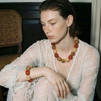 Ensemble de bijoux XY 8175, collier et bracelet en acier inoxydable plaqué or 18 carats, motif marbré multicolore, perles acryliques