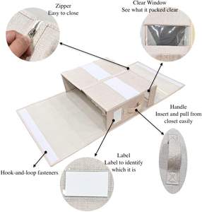 Boîte de rangement pliable rectangulaire en stock avec fermeture éclair, en tissu de lin, capacité supérieure à 35L pour le rangement des draps et de la literie - Product Image 2