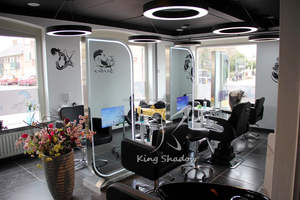 Berber ve atölye kullanımı için Modern çift taraflı LED ışık ayna istasyonu cam TV Styling istasyonu - Product Image 4