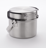 Ensemble de cuisine extérieur individuel en acier inoxydable avec couvercle de casserole, logo gravé au laser, compatible feu ouvert, poêle, tasse, bol, gaz et induction