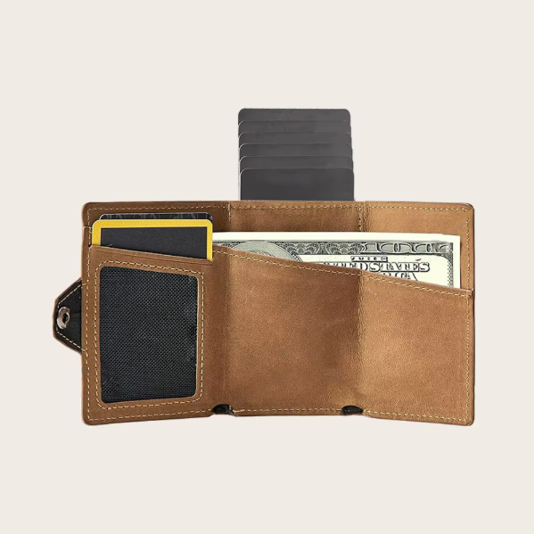 Custom Aluminum Pop up Men Card Holder Minimalist Men's Leather Wallet for Air Tag