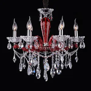 Lustre moderne en cristal à bougie Lustre en cristal rouge pour décoration de salle de banquet de mariage Éclairage romantique Lampes suspendues pour chambre à coucher