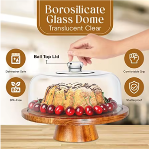 Vassoio Rotondo <span class=keywords><strong>in</strong></span> <span class=keywords><strong>Legno</strong></span> di Acacia a Doppio Uso con Piedi Alti <span class=keywords><strong>per</strong></span> Salumi, Pane, Frutta, Dolci e <span class=keywords><strong>Torte</strong></span>, con Coperchio <span class=keywords><strong>in</strong></span> Acrilico - Product Image 3