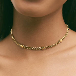 תכשיטי LUCKYJIU בהתאמה אישית, עמידים במים, ללא שינוי צבע, סיטונאי, מצופים זהב 18 קראט, נירוסטה, שרשרת צ'וקר רב-לבבות לנשים - Product Image 2