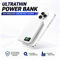 Batterie externe magnétique sans fil format poche 5000 mAh, boîtier en alliage métallique, charge sans fil 15W, chargeur rapide PD 20W, LOGO personnalisé OEM