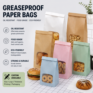 Bolsa de Papel para Pan con Logotipo Personalizado, Resistente al Aceite, con Ventana Transparente para Pan, Tostadas, Galletas, Productos Horneados y Bocadillos - Product Image 1
