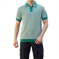 Polo en tricot à imprimé géométrique vert pour homme, manches courtes, style décontracté chic, respirant, en coton, pull pour homme, polo de golf, streetwear