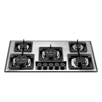 Cuisinière à gaz professionnelle à 5 brûleurs, construction en acier inoxydable, grande capacité de cuisson, idéale pour les restaurants et les cafés