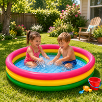 Großhandel Runder 3-Ring PVC Aufblasbarer Spielpool Regenbogen-Gestreifter Aufblasbarer Schwimmpool für Kinder-Wasserspiele