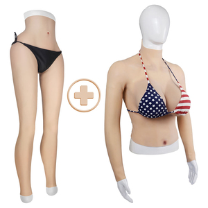 Bộ đồ liền thân giả ngực silicon có tay và quần xuyên thấu dành cho người chuyển giới, crossdressing - Product Image 1