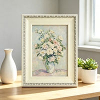 Moulure en Bois Massif pour Cadre Photo 60x32mm Blanc Argenté Profil Sculpté pour Encadrement de Toile et Peinture à l'Huile