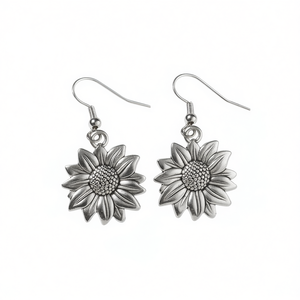 E2550 Orecchini pendenti con fiore in oro rosa, lega d'argento tibetano, gioielli vintage da donna alla moda - Product Image 1