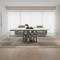 Ensemble de table à manger de luxe en acier inoxydable poli de forme spéciale en marbre de jade de couleur rose naturelle pour villas à manger
