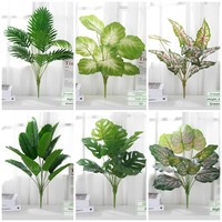 Daun Buatan Palem Travelers Palem Lady Monstera Tanaman Sutra Hijauan Kecil Rumput Pengisi Satu Bundel Bunga Palsu Tanaman Luar Ruangan