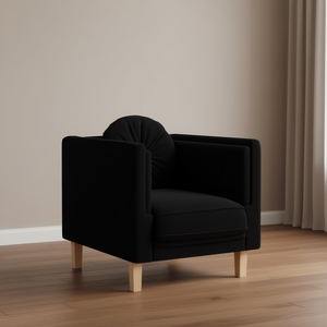 Black Velvet <b>Sofa</b> Chair Solid Wood <b>Legs</b> Tufted Back Living Room Furniture Contemporary Design - Product Image 2