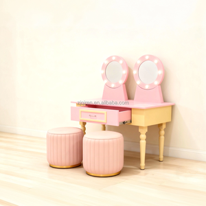 Table de toilette rose pour enfants, jouet de princesse, table de maquillage en bois rose pour filles, coiffeuse pour bébé - Product Image 2