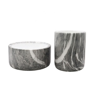 Tarros de vela de cerámica gruesa con estampado de mármol <span class=keywords><strong>gris</strong></span>, 12oz - Product Image 1