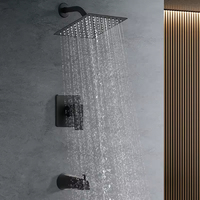Salle de bain en laiton de luxe noir mat 2 fonctions ensemble de douche mitigeur mural bain d'eau chaude et froide ensemble de douche