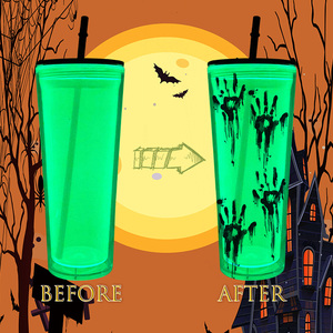 Globo de nieve que brilla en la oscuridad de 24oz, plástico acrílico de doble pared, copas frías Venti que brillan en la oscuridad para Halloween con agujero inferior, Idea de regalo para ella - Product Image 1