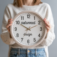 Jam Dinding Custom Tanpa Suara Tanpa Bunyi Tik-tok untuk Kantor, Cetak Logo, Bingkai Foto DIY, Bingkai Hitam, Minimalis, Hadiah, Jam Dinding