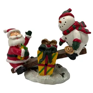 圣诞装饰用品树脂小雕像可爱雪人圣诞老人跷跷板摆件礼品