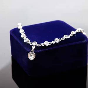 Ocean Heart <b>Bracelet</b> With Heart Pendant Geometric Style Unisex Jewelry Everyday Wear Blue Crystal Bezel Setting - Product Image 4