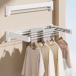 Séchoir <span class=keywords><strong>à</strong></span> <span class=keywords><strong>linge</strong></span> multifonctionnel <span class=keywords><strong>extensible</strong></span> <span class=keywords><strong>à</strong></span> 7 barres, pliable, en alliage d'aluminium, mural, avec crochets - Product Image 4