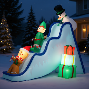 Pista de Esquí Inflable Navideña con Muñeco de Nieve, Duende y Hombre de Jengibre, Decoración Navideña para Jardín, Material de PVC, 85 Pies, LED, Impermeable - Product Image 2
