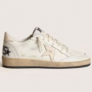 Golden Women Mens Star Leather Lace-up Light Weight Chunky Platform Running Shoes Metallic <b>Glitter</b> Sneakers Walking Style - Product Image 3