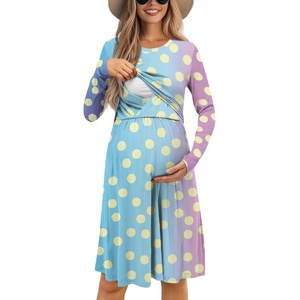 Vestido de lactancia de estrella <span class=keywords><strong>morada</strong></span> con estampado completo para mujer, <span class=keywords><strong>ropa</strong></span> de maternidad para amamantar, vestido de cuello redondo, <span class=keywords><strong>ropa</strong></span> posparto para embarazo - Product Image 2